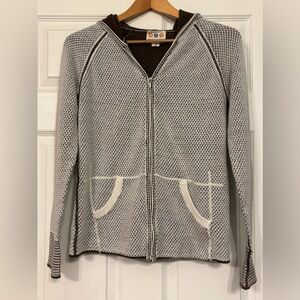 Title Nine Knit White Brown Full Zip Lightweight Hoodie Jacket Size M
